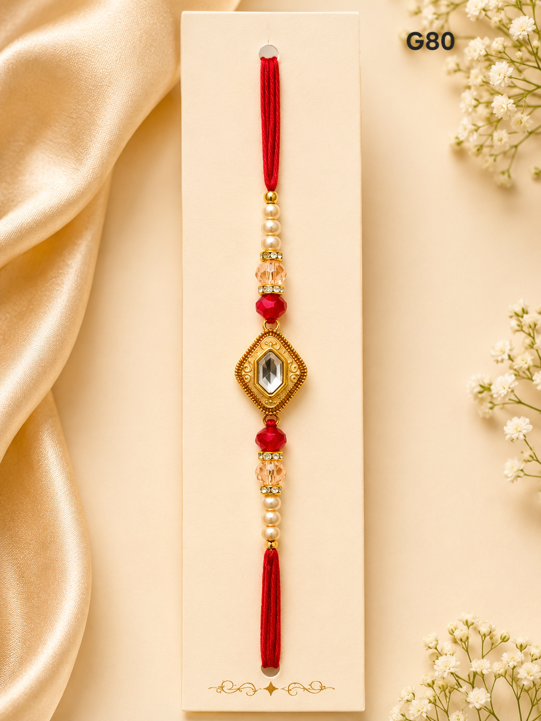 Kundan Red Rakhi